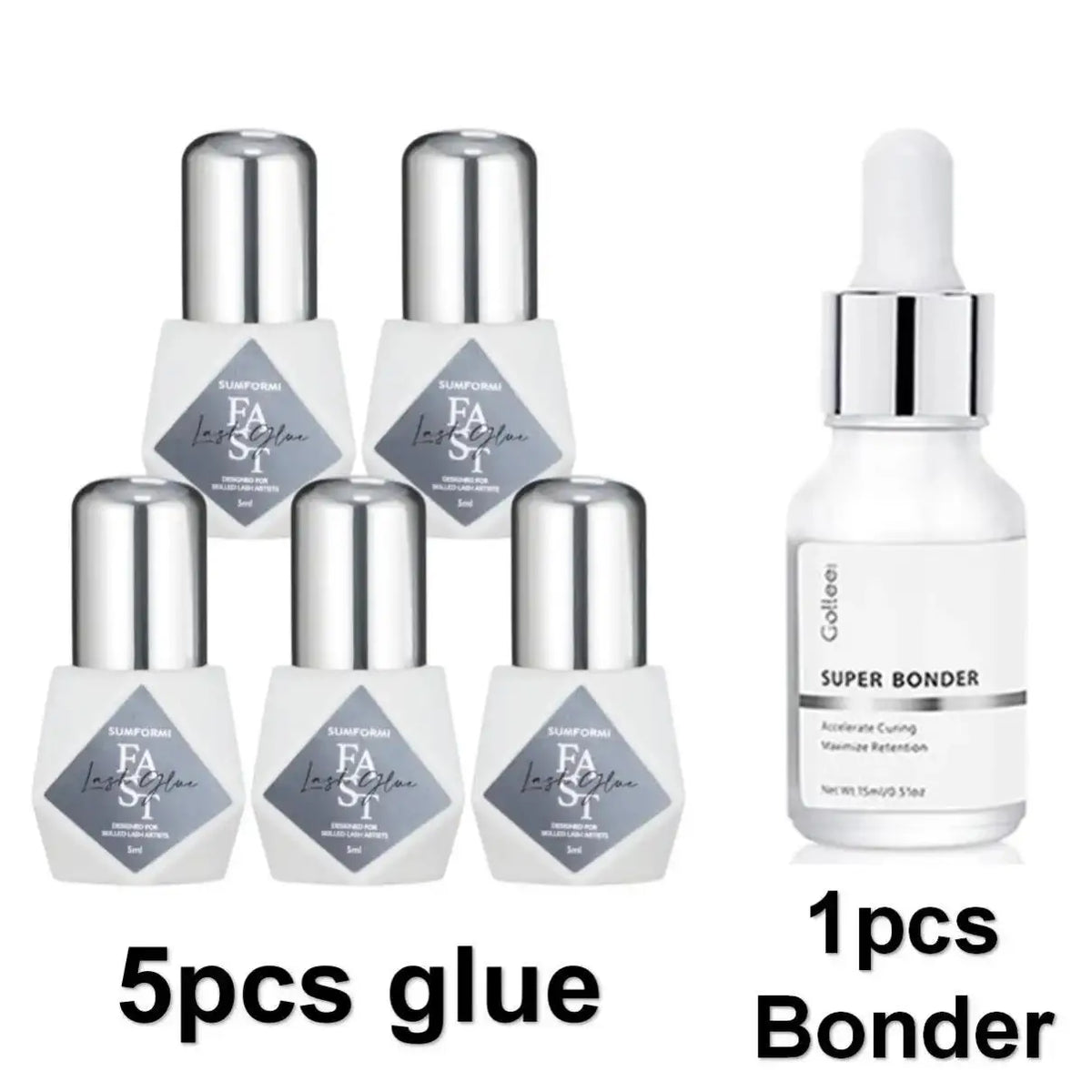 5 Bottles Gollee Eyelashes Extension Glue 7-9 Week Long Lasting Grafting Lashes Glue 0.3-1s Quick Drying  Black Glue Latex Free