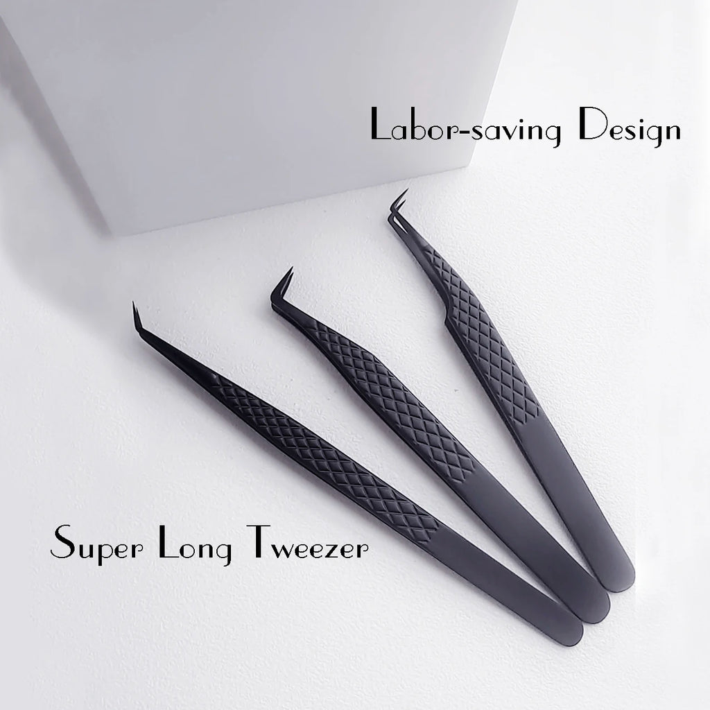 Fiber Tip False Lash Tweezers For Eyelash Extensions Black tweezer perfect close tip of tweezer for eyelashes