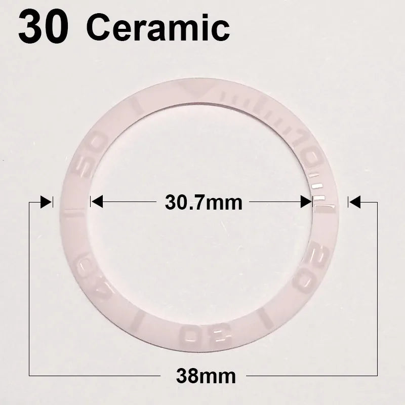 Ceramic sloped luminous watch bezel insert 38-30.7mm fits 40mm case, assorted colors