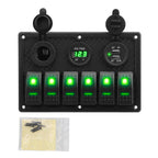 4.2A Dual USB Slot Socket 6 Gang Rocker Switch Panel Digital Voltage Display for Marine Boat Car Rv Vehicles Truck Yacht