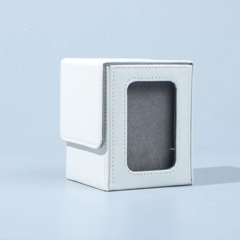 Trading Card Storage Box PU Leather Magnetic Lid with Window, Moisture Resistant Deck Case