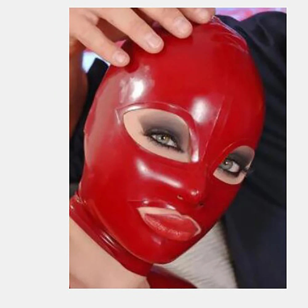 Red Latex Mask Catsuits Bodysuit Hood Cosplay Mask Party Latex Hoods Rubber Hood