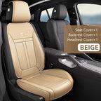 Nappa leather car seat cover set, front or rear, 5-seater, anti-slip full wrap, beige/black/brown/red