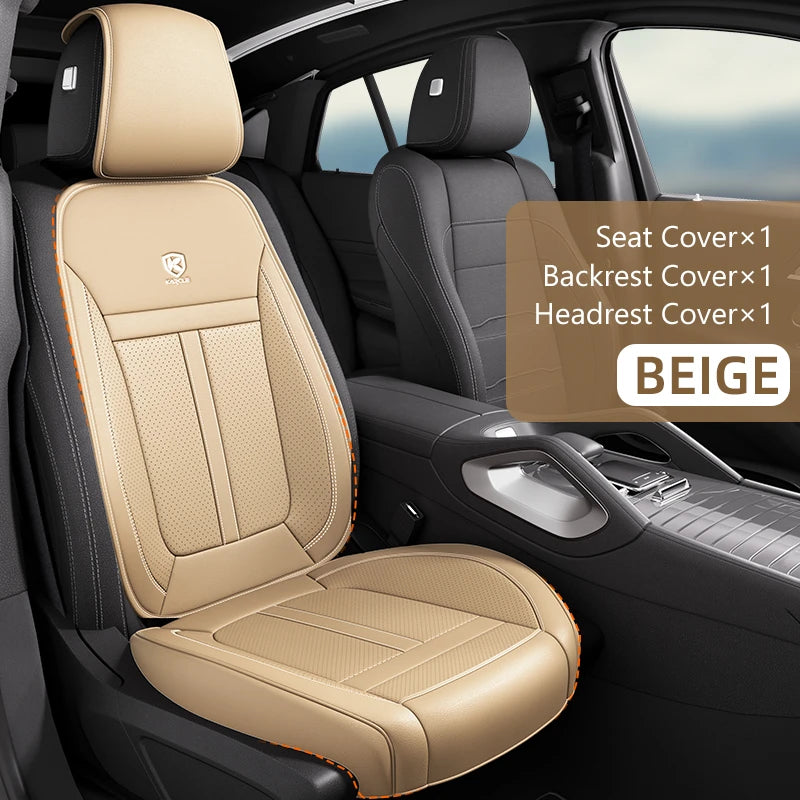 Nappa leather car seat cover set, front or rear, 5-seater, anti-slip full wrap, beige/black/brown/red