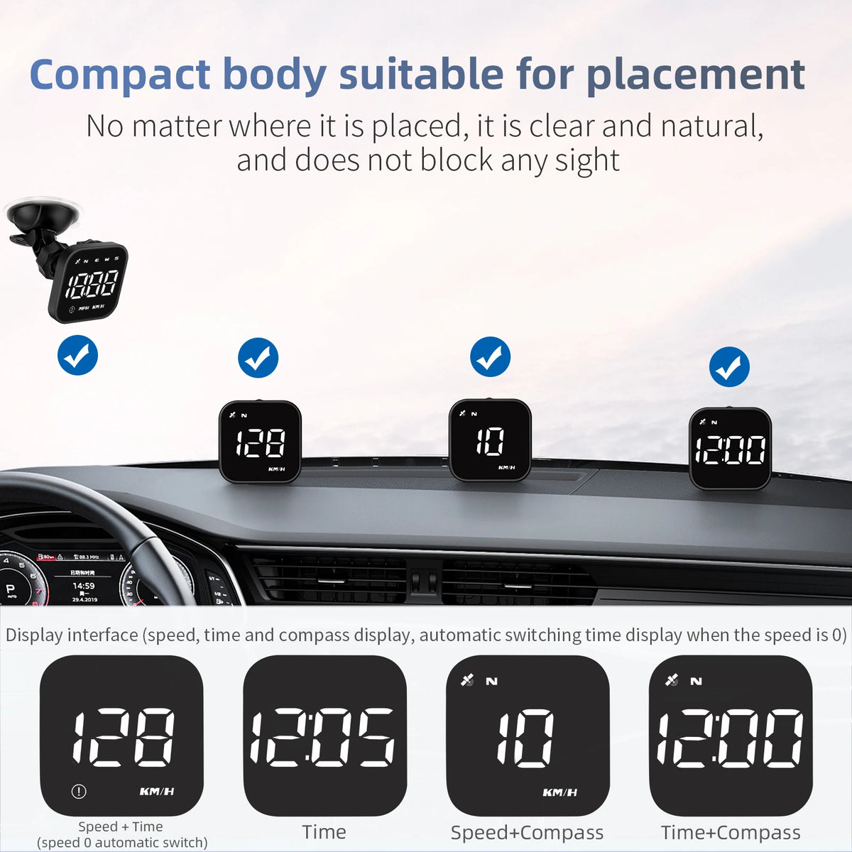 Universal Car Mini HUD G4S GPS Head Up Display Auto Digital KMH/MPH Speedometer Black / Green Font Speed Board  Projection