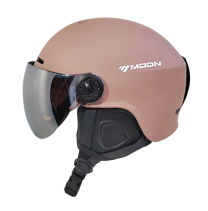 MOON-Skiing Helmet with Integrally Molded Goggles, PC and EPS Outdoor Sports, Ski Snowboard and Skateboard