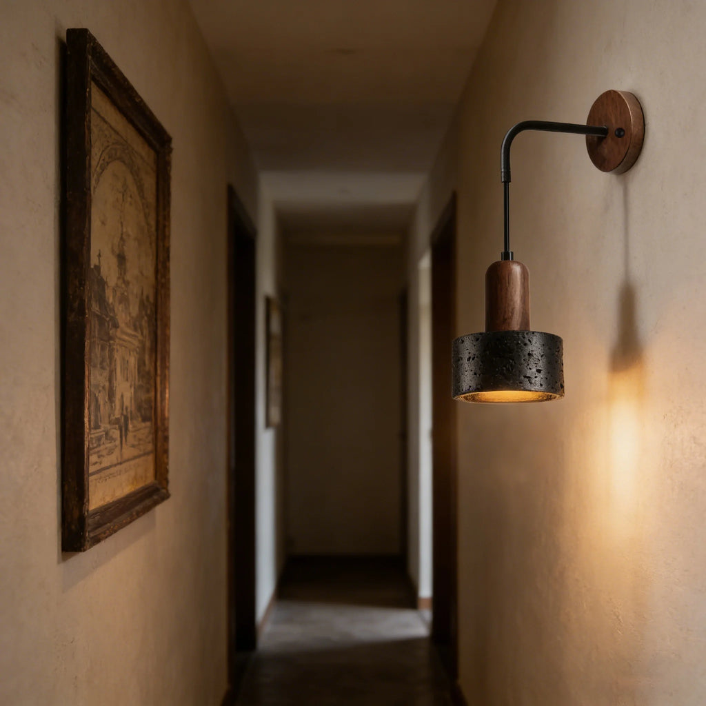 Travertine Wall Sconce E27 Wabi Sabi Retro Bedside Lamp, Yellow or Black Stone, 7W Warm White