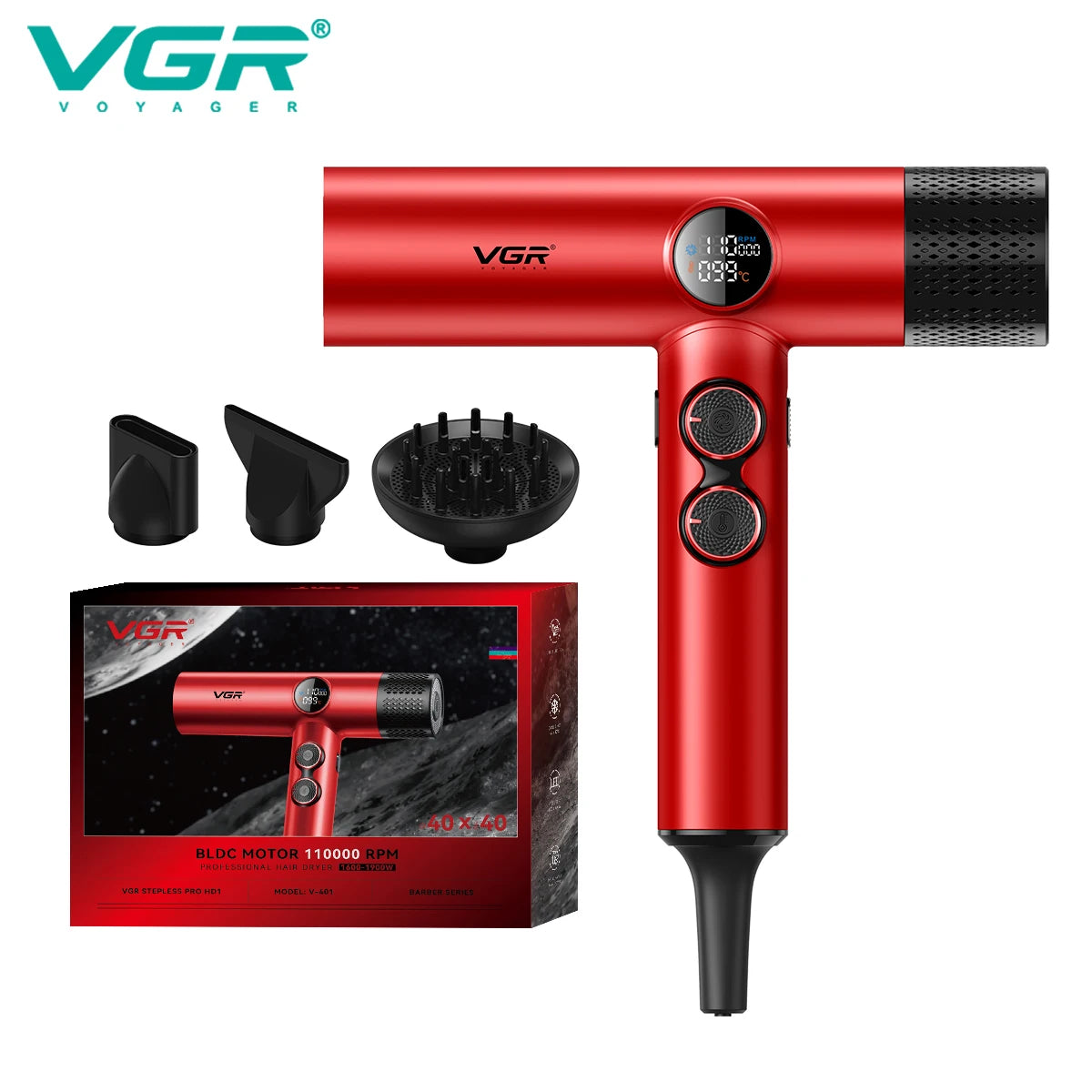 VGR High-Speed Hair Dryer V-401 110000 RPM Brushless Motor Hot/Cold EU Plug