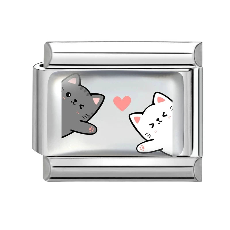 2025 Original Cute Cartoon Colorful Pet Dog Black Cats Italian Charm Links Fit 9mm Stainless Steel Bracelet Men Women DIY Making