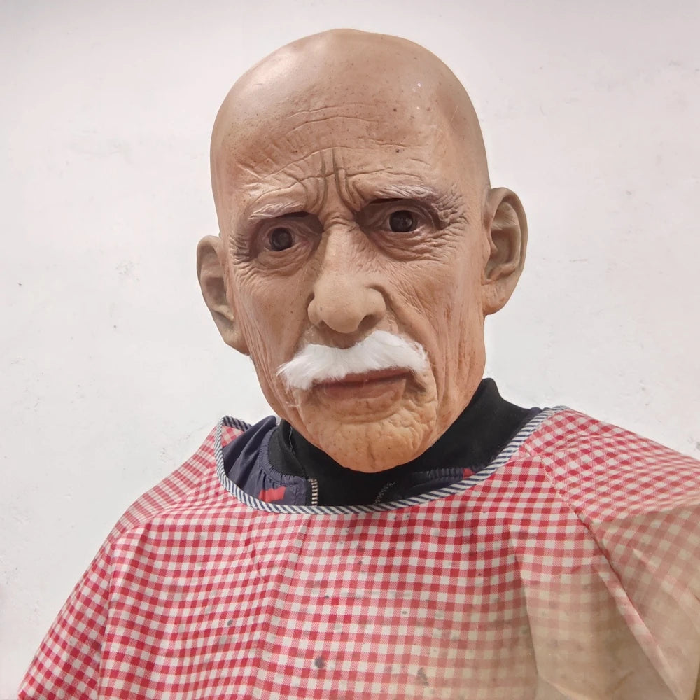 Full Head Mask Latex Realistic Men Face Beard Halloween Costume Party Props Old Man Latex Halloween Mask Cosplay Party Headgear