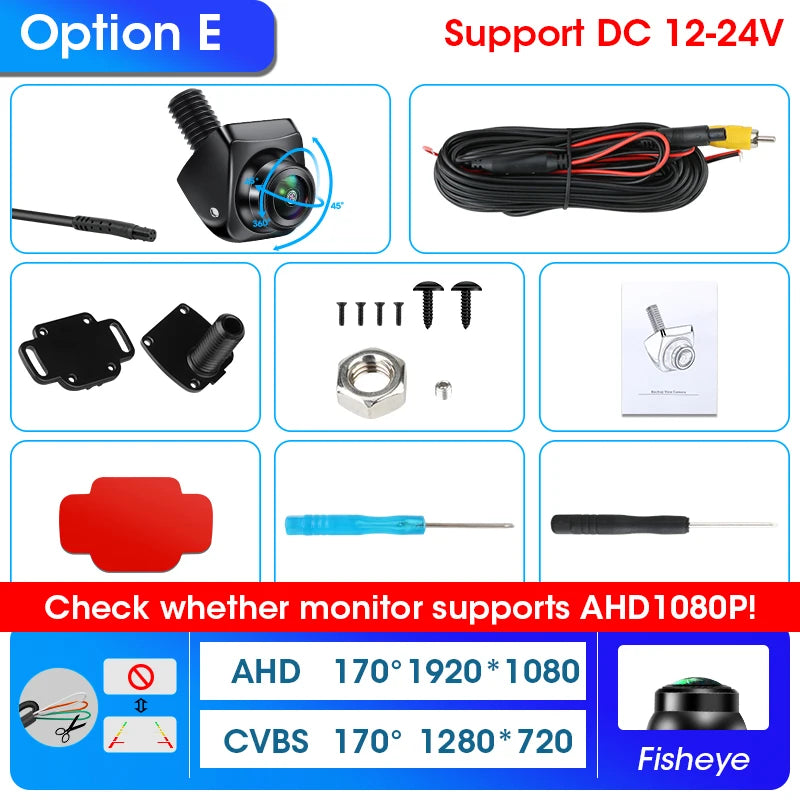 Develuck AHD Rear View Backup Camera 170° Fisheye Night Vision IP68 Waterproof