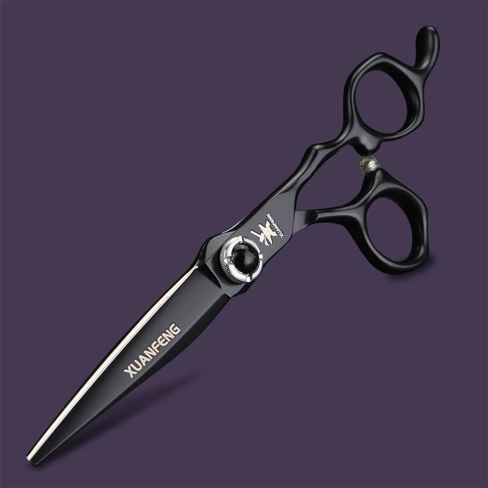 6-inch JP440C steel hair cutting scissors set, black gemstone screw, 2pcs