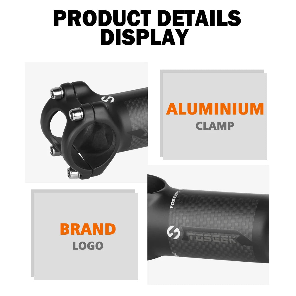 TOSEEK Bicycle Handlebar Stem 28.6-31.8mm Aluminum + Carbon Stem Angle6 17 Mtb Handlebar Stem MTB Stem Spare Parts For Bicycle