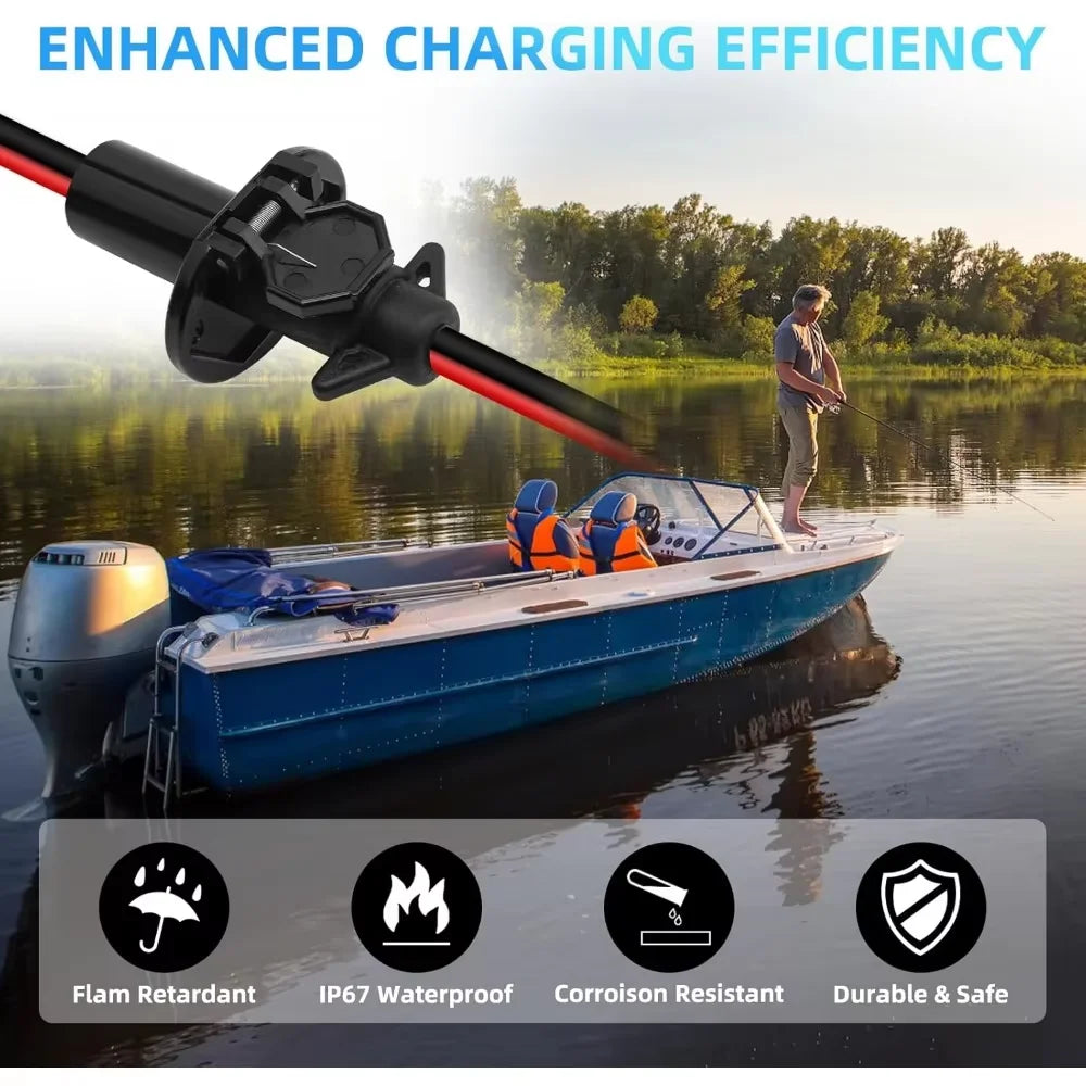12V Trolling Motor Plug and Socket Kit 8 Gauge 2-Wire, 1 Set or 2 Sets