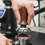 Coffee Tamper with Spring, Wood Handle, Flat or Threaded Base, 51/53/58mm