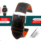 Carbon Fiber Pattern Leather Watch Strap 18mm 20mm 21mm 22mm 23mm 24mm Black Red Orange Stitching Watchband Bracelet Wristband