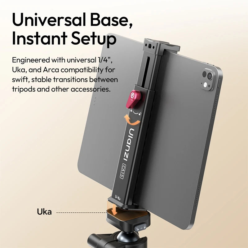 Ulanzi CA15 OneLock Tablet Clamp Metal Tablet Clamp for iPads/Tablets 4.7-12.9in with 1/4'' Screw Hole and Uka Base