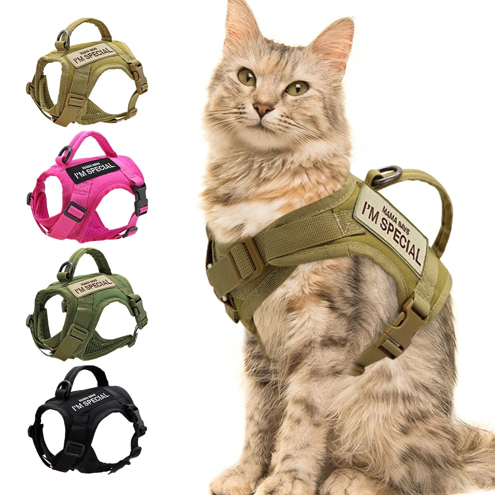 Nylon Cat Harness Vest with Handle, Tactical Style, Free Size, Black/Green/Khaki/Rose