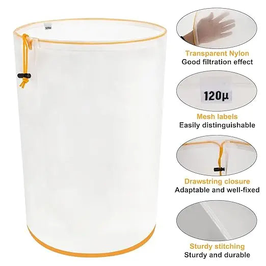 5 Gallon Reusable Filter Bag with Screen, Top Opening, Hydroponics Gardening, 25-220 Micron