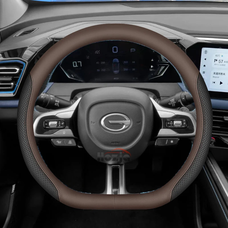 D-Type Leather Steering Wheel Cover for GAC GS3/Emzoom/Empow/Emkoo/S7, Black Line
