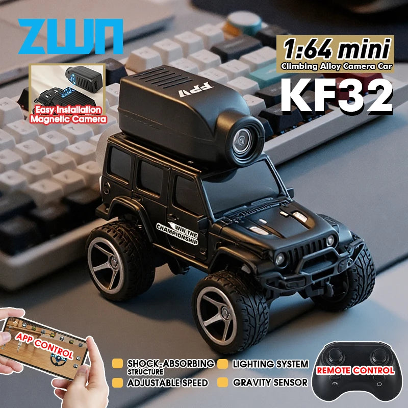 KF32 1:64 RC Mini Climbing Car with HD Camera & LED Lights, Alloy Body, Black/Yellow