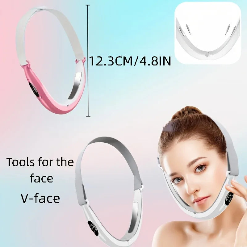 V-Line Electric Face Massager Double Chin Reducer Vibrating Facial Lifting Tool Pink/White