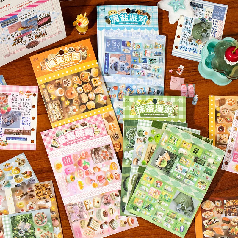 4pc/set Japanese Y2K Cute Scrapbook Sticker Aesthetic Kawaii Animal Food Dessert Journaling Sticker DIY Decor Stationery Sticker