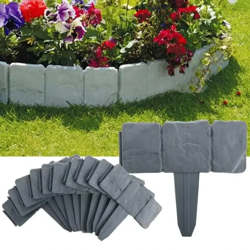 10pcs Plastic Folding Fence Imitation Stone Garden Barrier Outdoor Lawn Decoration Easy Assembly Durable Splicing Fence for Yard