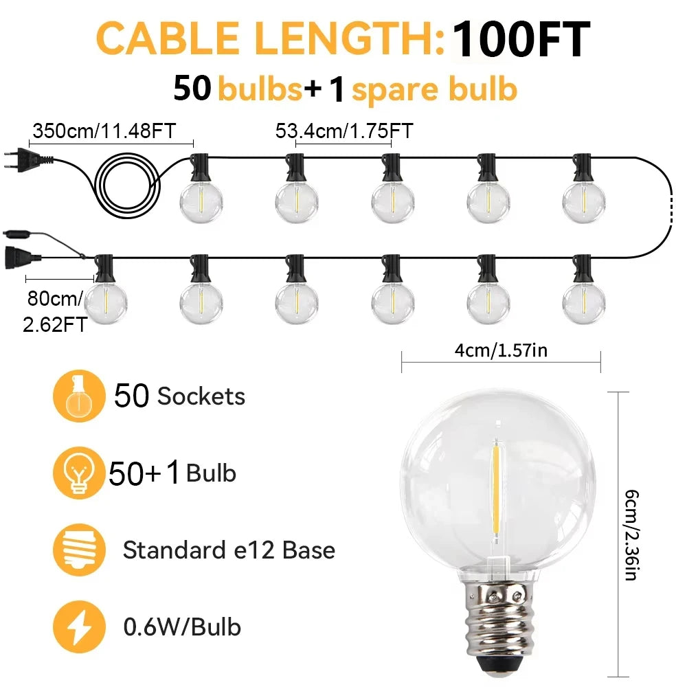 Outdoor Garland Light String 8M 24M 30M 36M Globe Bulb Fairy String Light for Holiday Wedding Garden Christmas Decotive Lamp