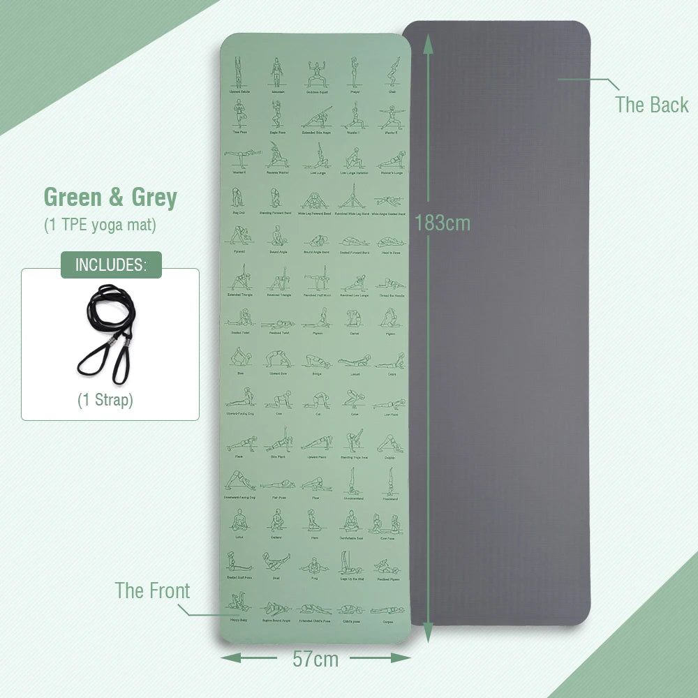 TPE Yoga Mat Non-Slip Eco-Friendly 57x183cm Exercise Mat Mint Green or Pink