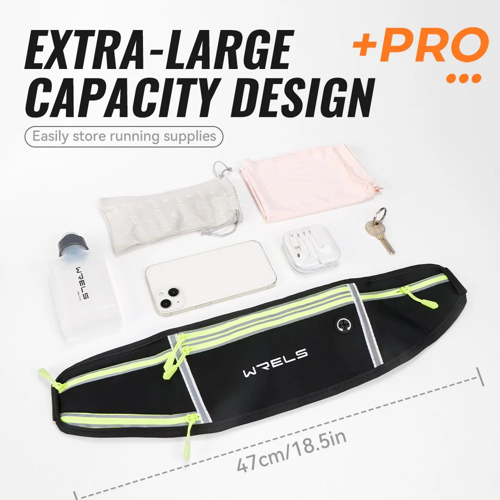 WRELS Waterproof Running Waist Belt Slim Sports Fanny Pack Invisible Fitness Phone Pouch for Hiking Travel Jogging Cycling