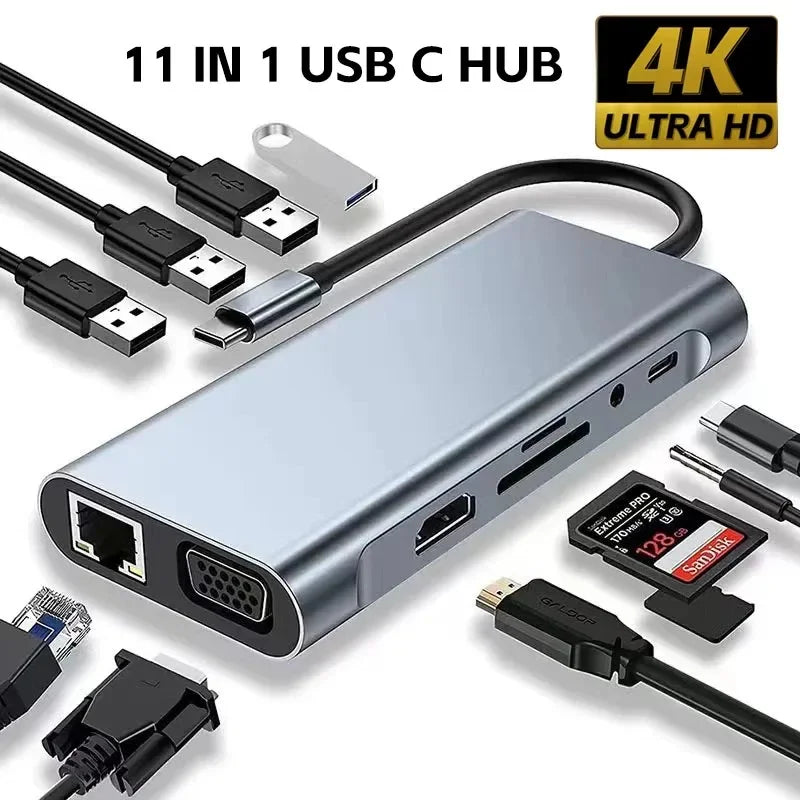 Usb 8In1 7in2 7in1 3in1 11in 1 Type C  To 4k HdTV Hub Adapter Sd Tf Rj45 Card Reader Pd Fast Charge For Macbook laptop Computer