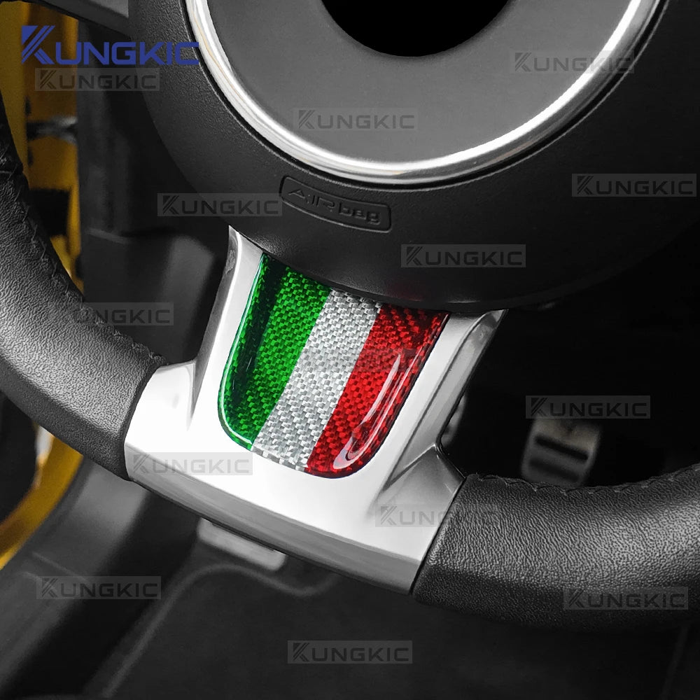 Real Dry Hard Carbon Fiber Sticker For Fiat 500 500C Abarth 595 595C 695 695C 2016-2020 2021 2022 2023 2024 Car Steering Wheel