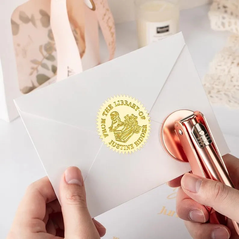 Custom Embosser Stamp LOGO DIY Personalized Book Embosser Seals for Letter Head Wedding Envelope Graduation Christmas Decora