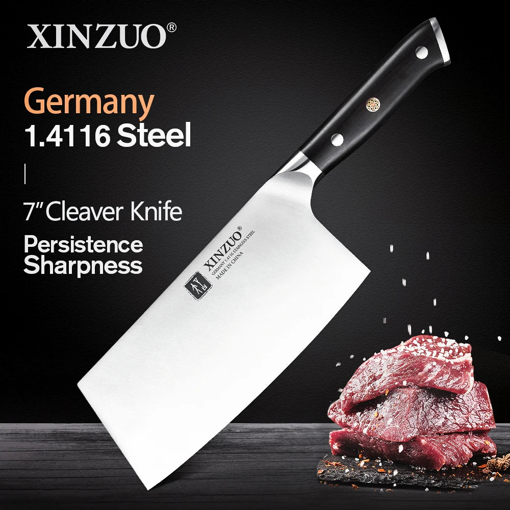 XINZUO 1pc-5pcs Kitchen Knives Set German 1.4116 Steel Chef Cleaver Santoku Utility Paring Knife Nature Ebony Wood Handle