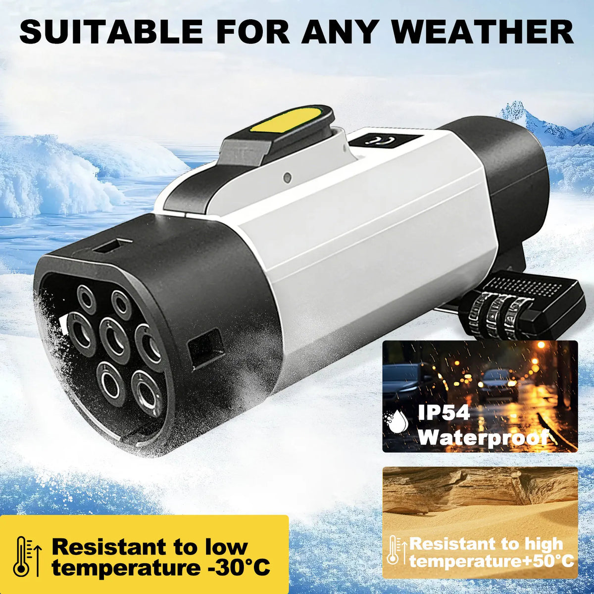 NACS to Type 2 EV charging adapter, lockable anti-theft, 32A 7kW 250V, black/white