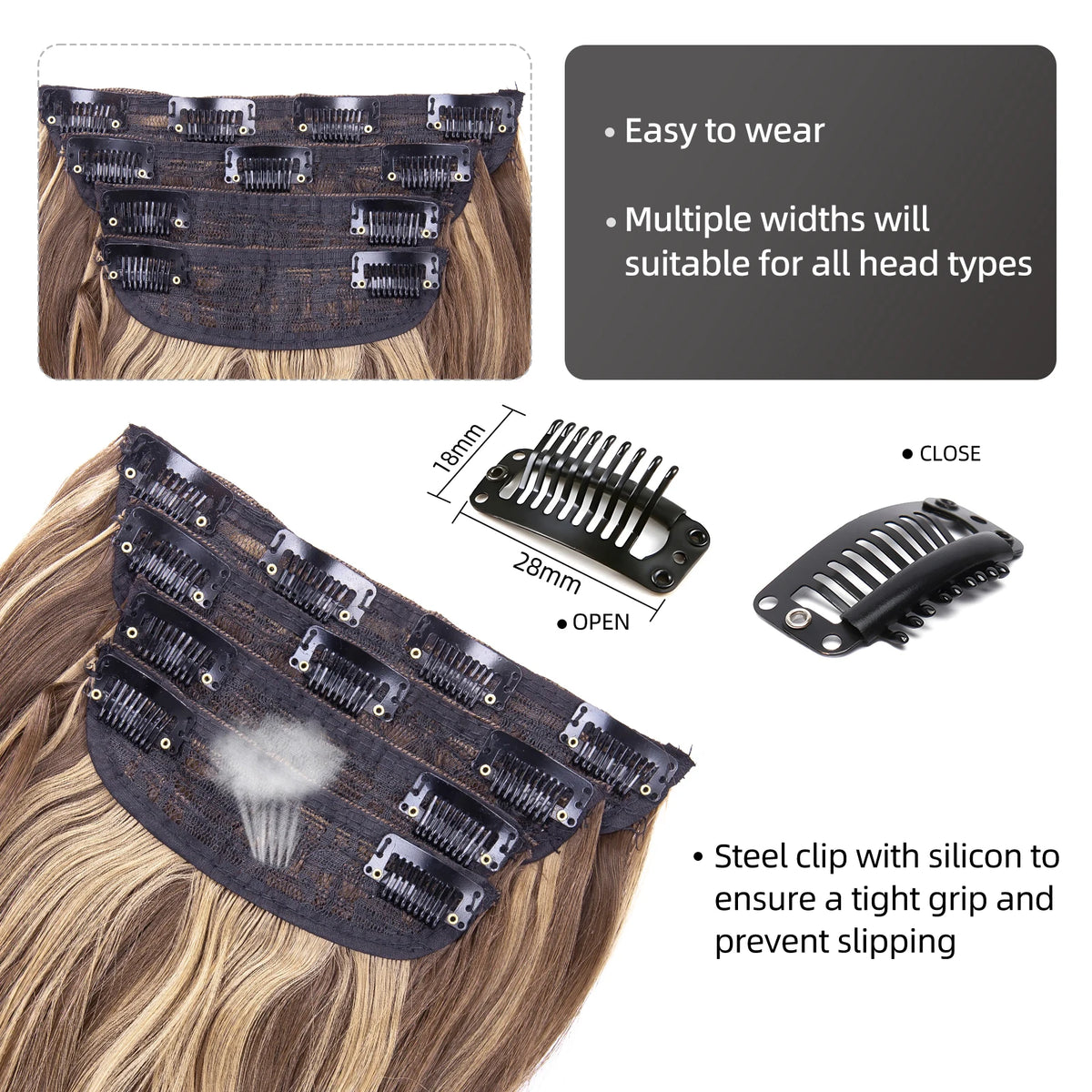 4Pcs/Set 20Inch Synthetic Hair Clip In Long Wavy Thick Hairpieces For Women Full Head Synthetic Hair Extensions Ombre Hairpieces