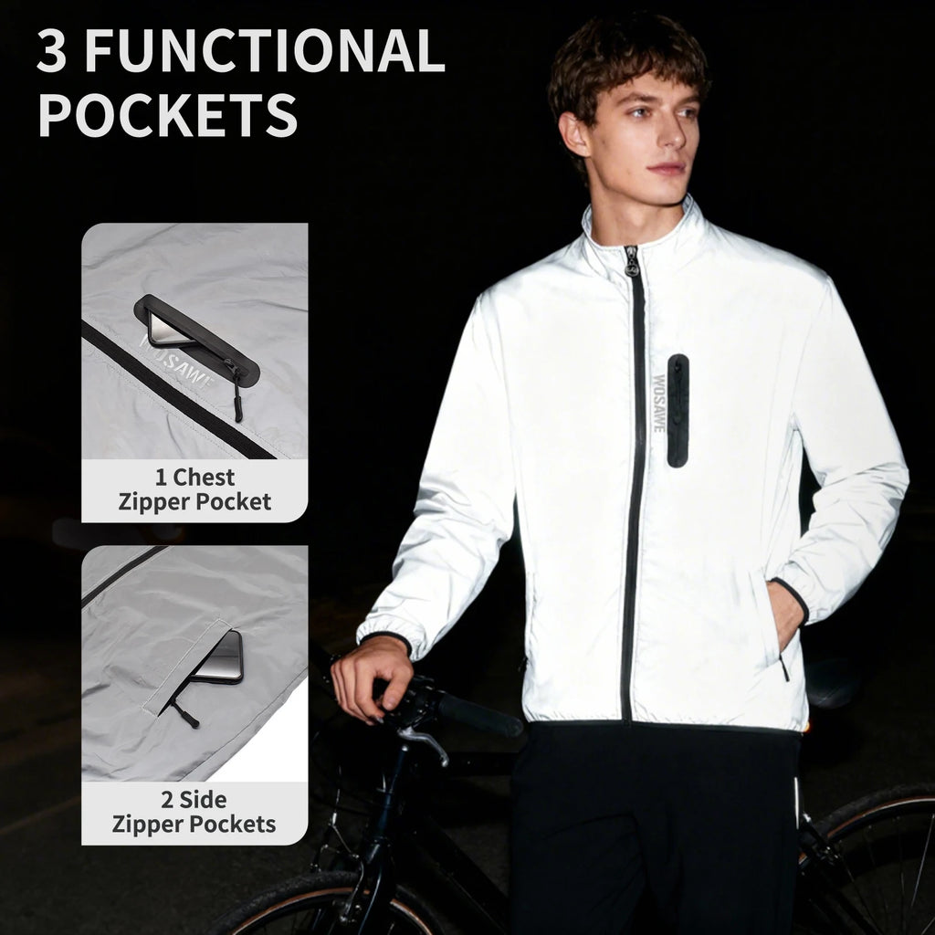 WOSAWE Full Reflective Cycling Jacket Winter Autumn Bicycle Windbreaker Bike Soft Windproof Waterproof Running Jacket Men's Coat