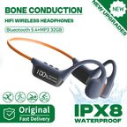 IPX8 True Waterproof Bluetooth 5.4 Swimming Diving Bone Conduction Headphone 32GB MP3 Player Summer Sports Cycling Music Headset