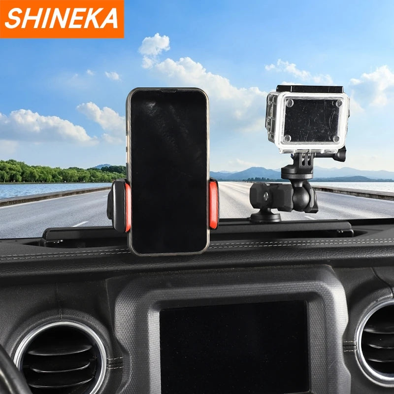 SHINEKA Car Center Console Slide Rail Expansion Mobile Phone Holder GPS Bracket for Jeep Wrangler JL Gladiator JT 2018-2024 Up