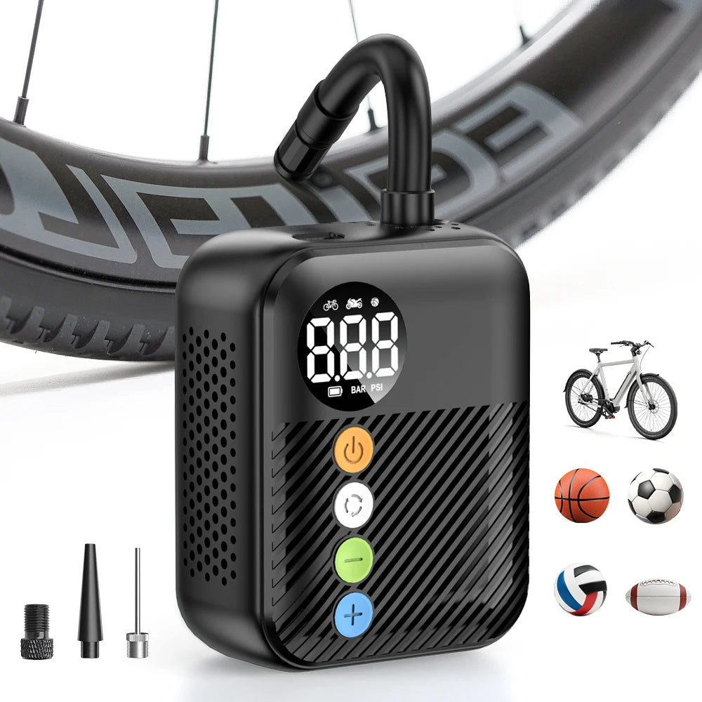 Carsun Mini Electric Bike Air Pump Wireless Portable 150Psi Tire Inflator with 480Mah Rechargeable Battery & Digital Display