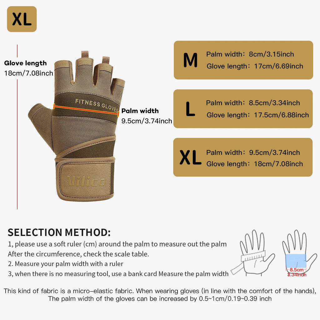 Half Finger Cycling & Gym Training Gloves Anti-Slip Grip, Black/Brown, Sizes M-XL