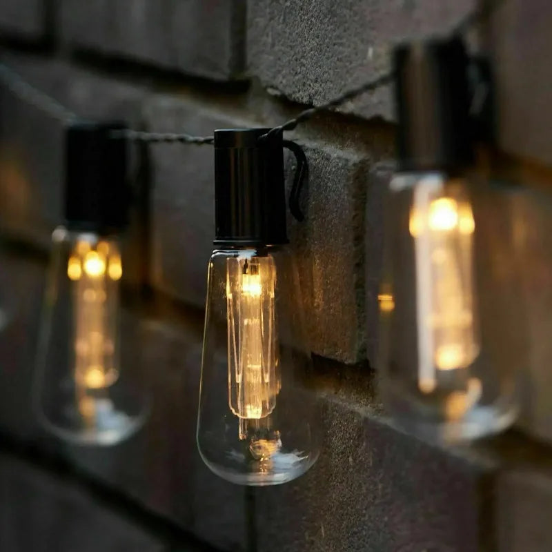Solar outdoor string lights warm white waterproof, 10 bulbs 4.5m or 20 bulbs 7m