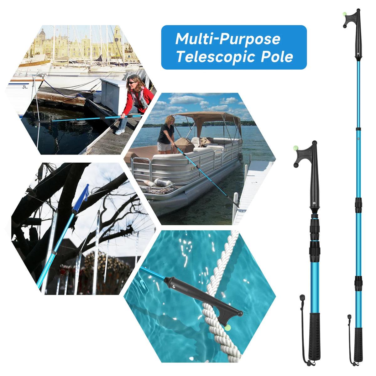 SAN LIKE Boat Hooks for Docking Extension Pole Hook Telescopic Boat Pole with Luminous Bead, Lightweight Floating, Non-Slip Rubb