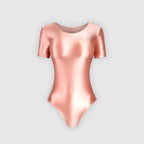 XClocKNYoung satin glossy swimsuit smooth T-shaped high fork short sleeve satin glossy swimsuit Yoga sportswear gymnastic suit