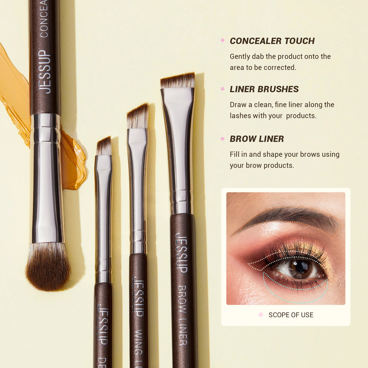 Jessup Eye Makeup Brushes Set Professional 15pcs Eyeshadow Brushes Vegan Concealer Eyebrow Liner Blending Brush Brown,T499