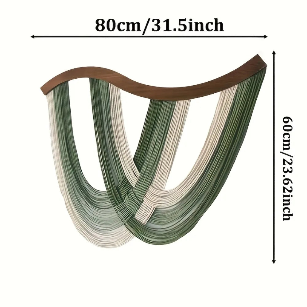 Macrame Wall Hanging Wood Arch Large Bohemian Woven Tapestry with Green Beige Tassels for Living Room Bedroom Boho Wall Decor