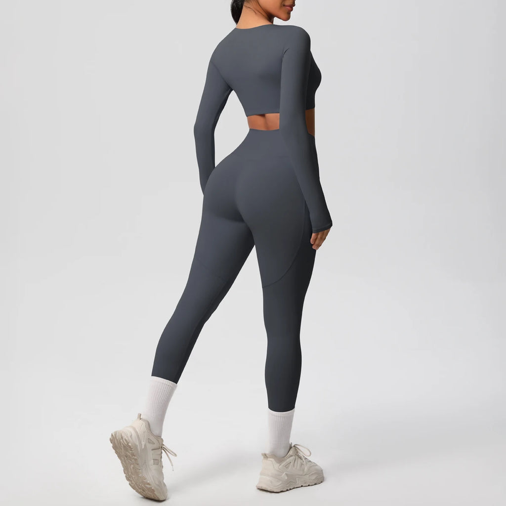 Hamidou Women's 2pc Yoga Set with Built-In Bra Top & Pocket Leggings, S-XL