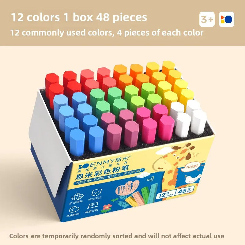 ENMY Dustless Chalk Sticks Non-Dusty Bright Colors, 12-36 Colors, 48-72 pcs