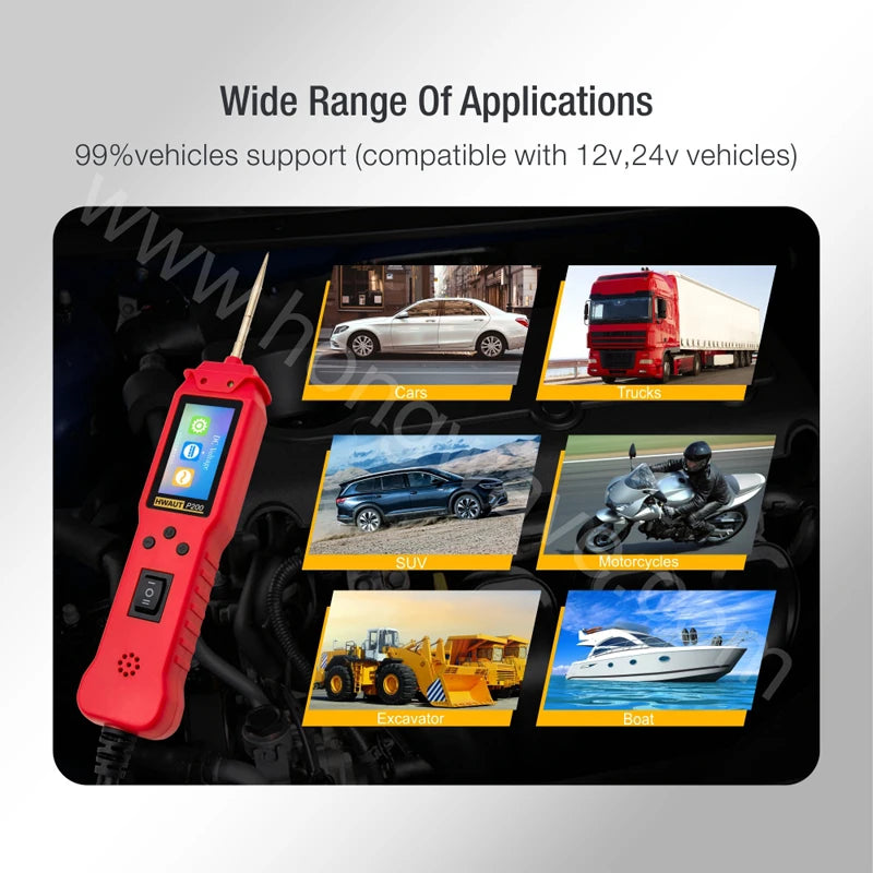 HWAUT P200 P100 24V 12V Automotive Probe Pen Car Tester DC Voltage Resistant Meter Circuit Battery Scanner Auto Diagnostic Tool